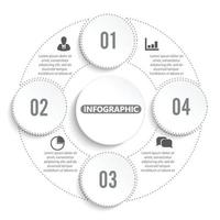 plantilla de círculo infográfico vectorial con 4 pasos, partes, opciones, sectores, etapas. se puede utilizar para gráficos, gráficos circulares, diseño de flujo de trabajo, diagrama de ciclo, folleto, informe, presentación. vector