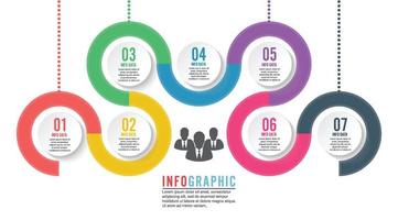 Infographics step by step. Universal abstract element of chart, graph, diagram with 7 options, parts, processes connected via bone. Vector business template for presentation and training.