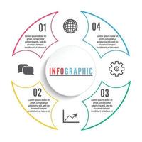 plantilla de círculo infográfico vectorial con 4 pasos, partes, opciones, sectores, etapas. se puede utilizar para gráficos, gráficos circulares, diseño de flujo de trabajo, diagrama de ciclo, folleto, informe, presentación. vector