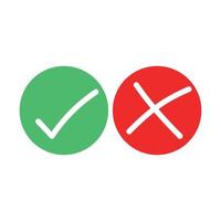 Tick and cross brush signs. Green checkmark OK and red X icons, isolated on white background. Simple marks graphic design. Symbols YES and NO button for vote, decision, web. Vector illustration