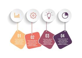 El vector de diseño infográfico y los iconos de marketing se pueden utilizar para el diseño del flujo de trabajo, el diagrama, el informe anual y el diseño web. concepto de negocio con 4 opciones, pasos o procesos.