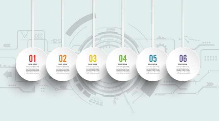 Template Timeline Infographic technology horizontal numbered for six position can be used for workflow, banner, diagram, web design, area chart