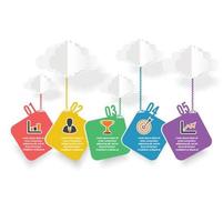 concepto de negocio infográfico de línea de tiempo con nubes de colores para presentación - banner de diseño vectorial. vector