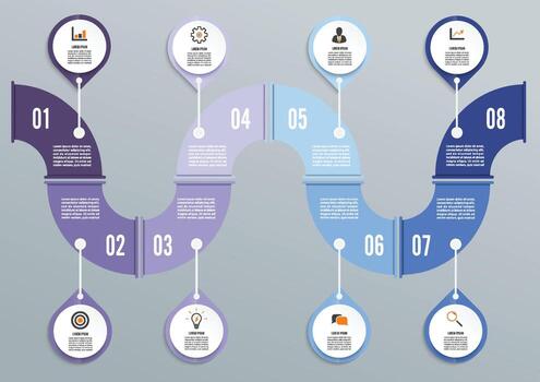 Timeline infographics design template with 8 options, process diagram, vector eps10 illustration