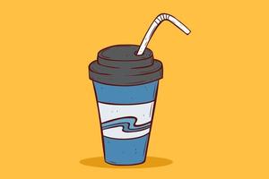 hand drawn soda cup with straw on yellow background vector