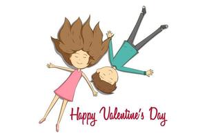 happy valentines couple lying down with smile expression vector