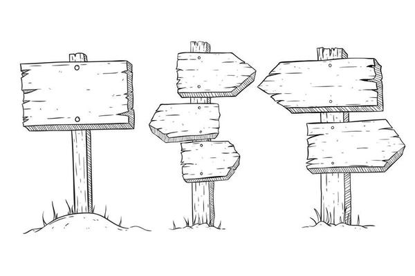 set of wooden billboard or sign board with hand drawn or sketch style