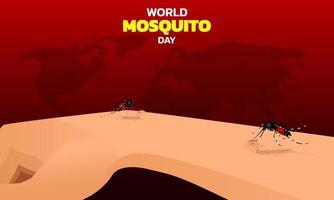 vector de mosquito con fondo de mapa mundial, día mundial del mosquito, día de la malaria, fiebre del dengue.