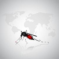 vector de mosquito con fondo de mapa mundial, día mundial del mosquito, día de la malaria, fiebre del dengue.