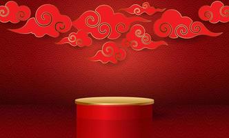 Podium and background for  Chinese new year,Chinese Festivals,  Mid Autumn Festival , flower and asian elements on background. vector