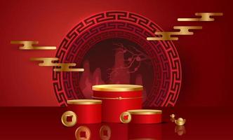 Podium and background for  Chinese new year,Chinese Festivals,  Mid Autumn Festival , flower and asian elements on background. vector