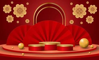 Podium and background for  Chinese new year,Chinese Festivals,  Mid Autumn Festival , flower and asian elements on background. vector