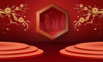 Podium and background for Chinese new year,Chinese Festivals, Mid Autumn  Festival , flower and asian elements on background. 7203457 Vector Art at  Vecteezy