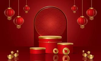 Podium and background for  Chinese new year,Chinese Festivals,  Mid Autumn Festival , flower and asian elements on background. vector