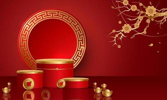 Podium and background for  Chinese new year,Chinese Festivals,  Mid Autumn Festival , flower and asian elements on background. vector