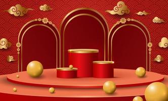 Podium and background for  Chinese new year,Chinese Festivals,  Mid Autumn Festival , flower and asian elements on background. vector