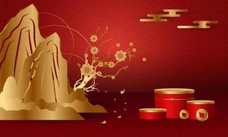 Podium and background for  Chinese new year,Chinese Festivals,  Mid Autumn Festival , flower and asian elements on background. vector