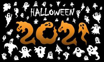 Halloween seamless pattern design with ghost vector