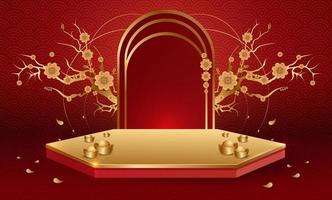 Podium and background for  Chinese new year,Chinese Festivals,  Mid Autumn Festival , flower and asian elements on background. vector