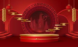 Podium and background for  Chinese new year,Chinese Festivals,  Mid Autumn Festival , flower and asian elements on background. vector