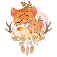 adorables animales bohemios mamá y bebé ilustración vector