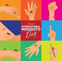vector de mosquito con fondo de mapa mundial, día mundial del mosquito, día de la malaria, fiebre del dengue.