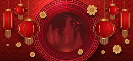 Podium and background for  Chinese new year,Chinese Festivals,  Mid Autumn Festival , flower and asian elements on background. vector