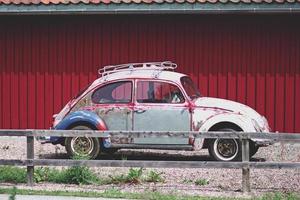 Old retro car in countryside in Europe
