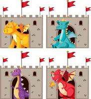 Set of different cute dragon cartoon character vector