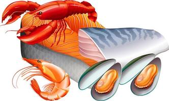 Seafood cartoon set on white background vector