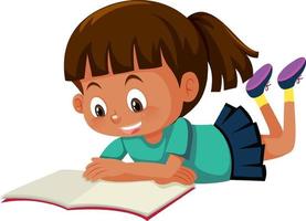 una niña se acostó leyendo un libro vector