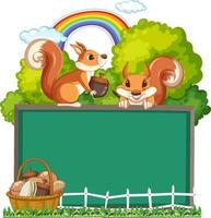 Board template with two squirrels and trees vector