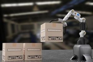 Robot cyber future futuristic humanoid hold box product technology engineering device check, for industry inspection inspector transport maintenance robot service technology 3D rendering photo