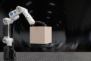 robot cyber futuro futurista humanoide espera caja producto tecnología ingeniería dispositivo verificación, para industria inspección inspector transporte mantenimiento robot servicio tecnología representación 3d foto