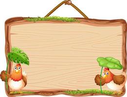 Blank wooden signboard with chicken cartoon vector