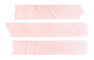 Set of three pink blank paper tape stickers isolated on white background. Template mock up photo