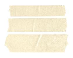 Set of three beige blank paper tape stickers isolated on white background. Template mock up
