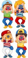 Set of children holding camera taking picture vector