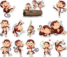 Sticker set of funny monkey cartoon characters vector