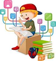 A boy read books on white background vector