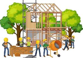 Isolated construction site with workers vector