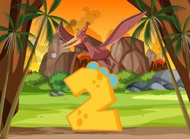 A dinosaur with number two cartoon vector