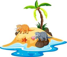 Scene with dinosaurs triceratops on island vector