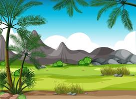 Scene with green grass and mountains vector