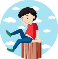 A boy sitting on stump vector