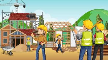 Building construction site with workers vector