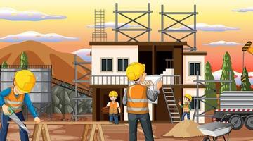 Building construction site with workers vector