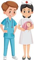 Doctor and nurse with newborn baby vector