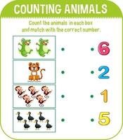 Worksheet design for counting animals vector