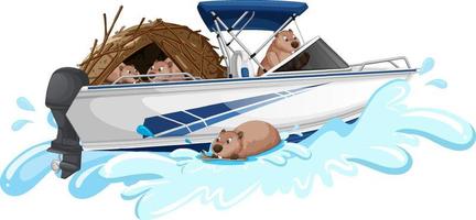 Group of beavers on speedboat vector